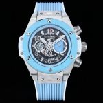 HUBLOT watch rubber strap Big Bang Unico  45mm Blue Bioceramic & Steel Copy Watch